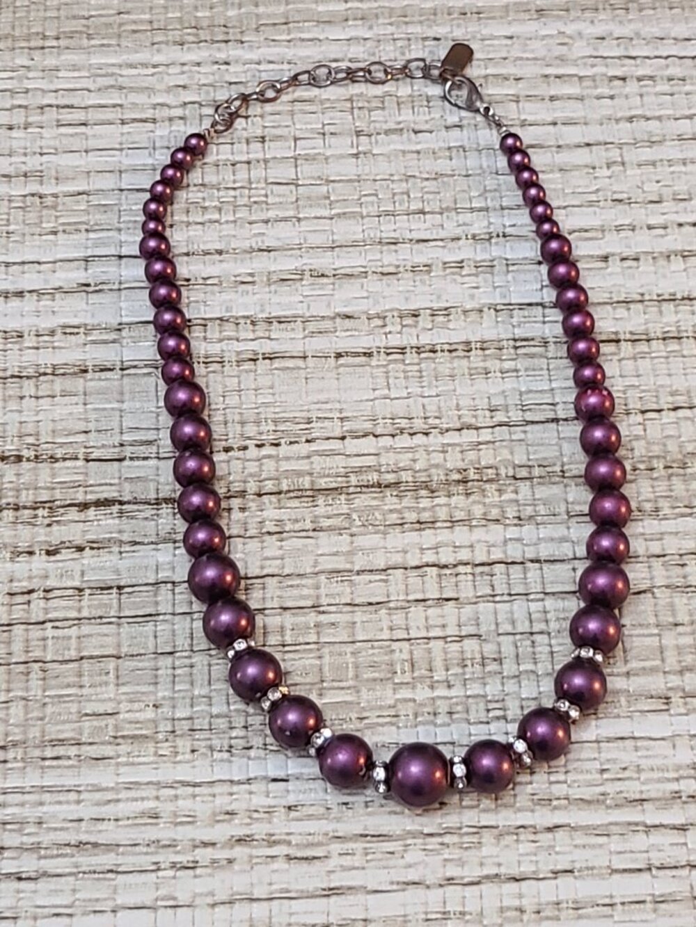 Kissaka Deep Purple Graduated Bead Necklace with Rhinestone Spacer Bead